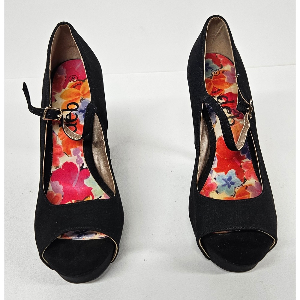 Deb Women Black Faux Suede Peep Toe Platform Mary Jane Stiletto Heels Size 8